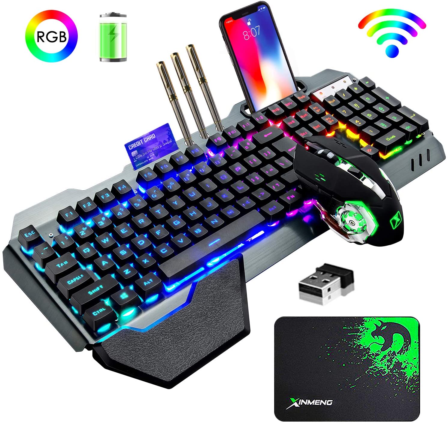 Gaming Keyboard And Mouse For Xbox - K680 คีย์บอร์ดเกมไร้สายและเมาส์ Combo,Rainbow LED Backlit คีย์บอร์ดแบบชาร์จไฟได้