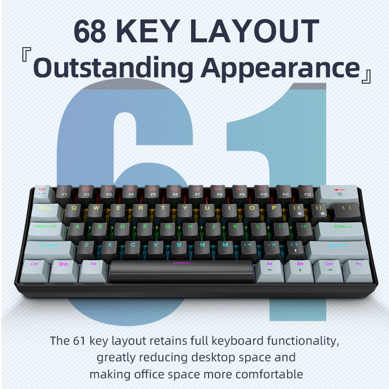 Gaming Keyboard Half - APAYADO K61 Mini Mechanical Keyboard,แบบมีสาย,61 คีย์,Phantom