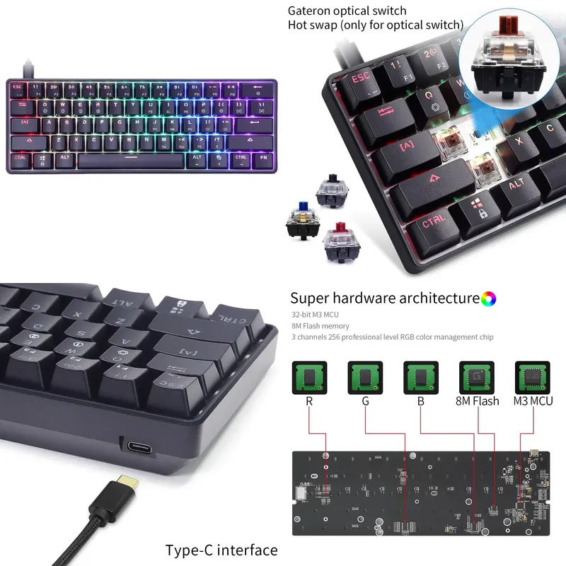Gaming Keyboard Mini Mechanical - คีย์บอร์ดเกมมิ่งแบบมีสายขนาดเล็ก 60% รุ่น Skyloong Gk61 Sk61
