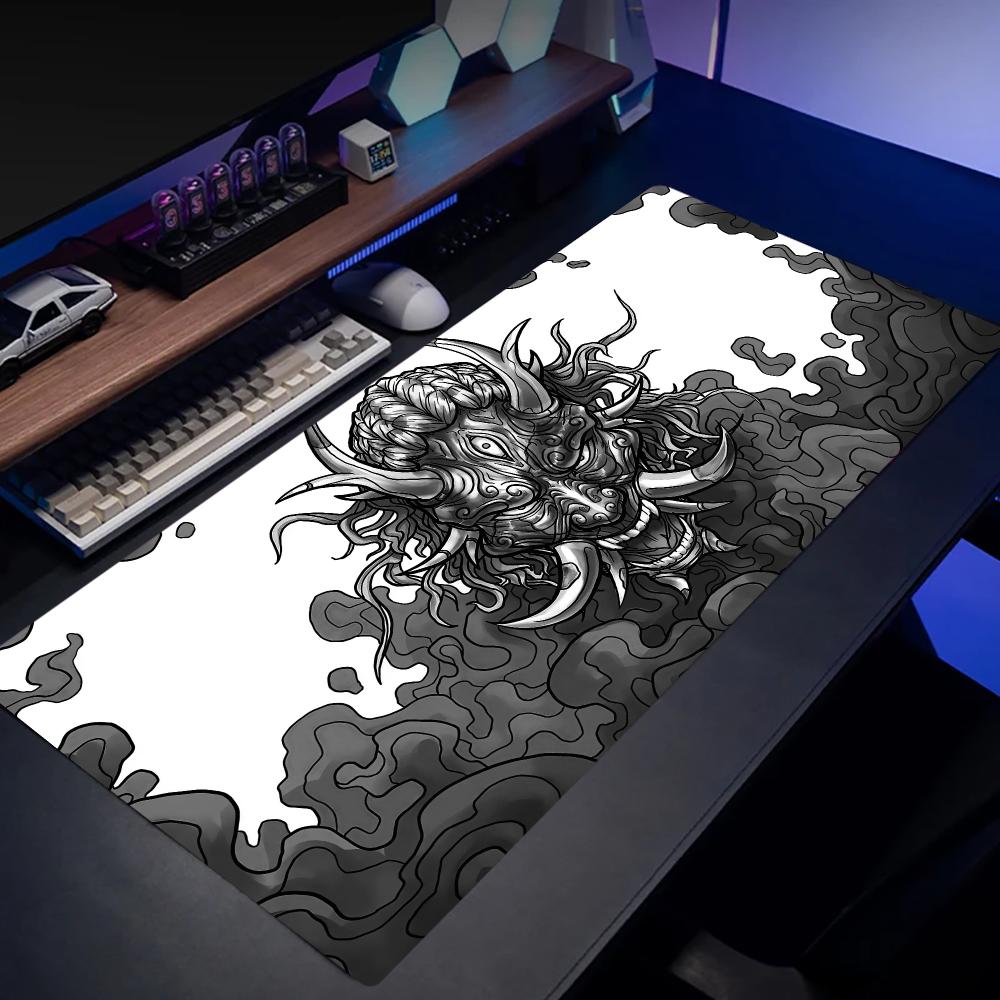 Gaming Keyboard Mouse Set - แผ่นรองเมาส์ Oni Hannya ขนาดใหญ่ สำหรับตกแต่งสำนักงาน ตกแต่งโต๊ะเกมมิ่ง